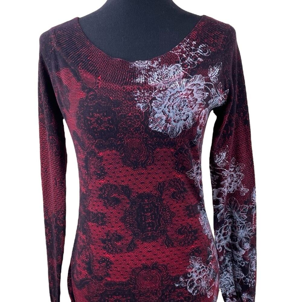 Desigual Boho Cotton Floral Sweater Size S/M Red Black Art To Wear - Picture 5 of 5